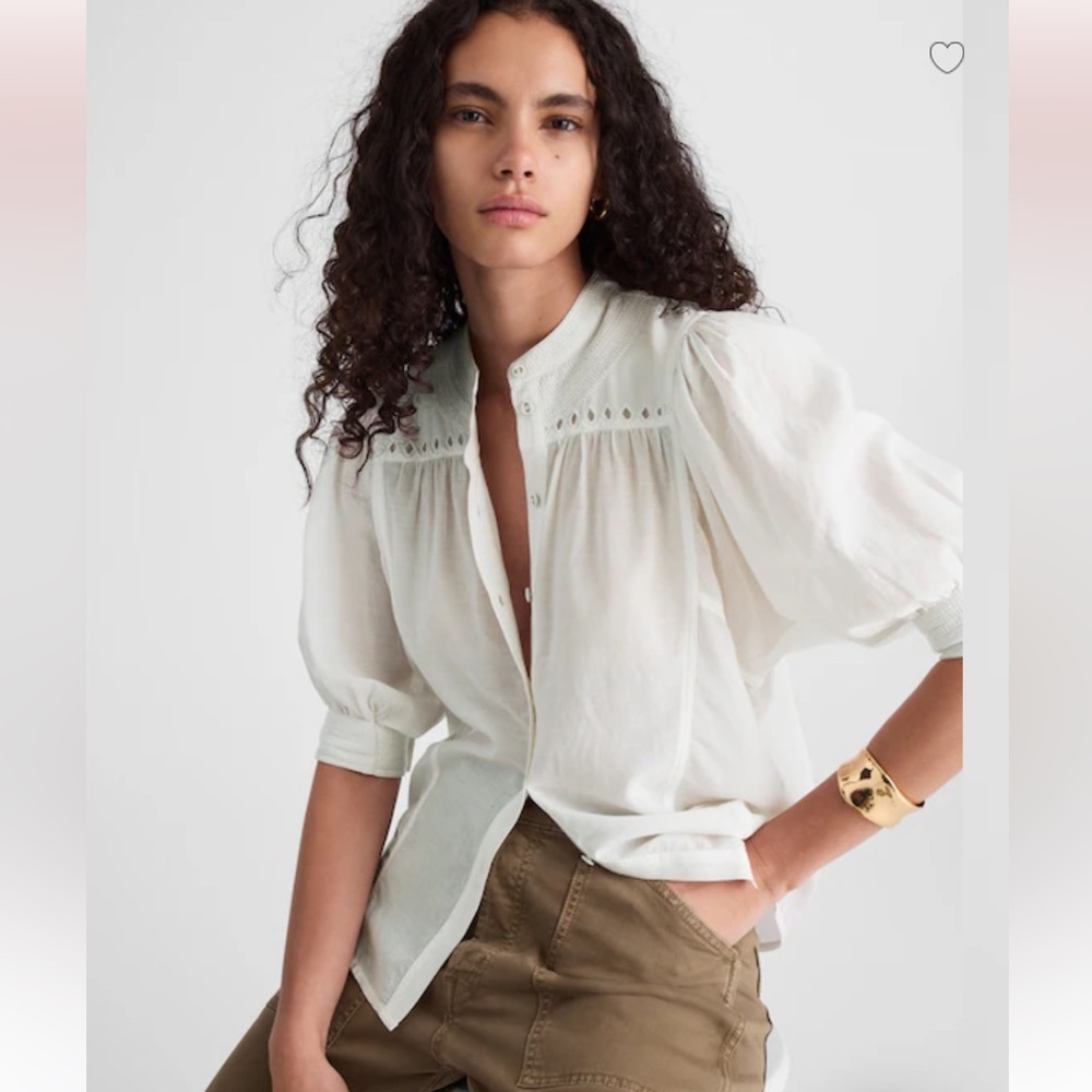 Madewell Puff-Sleeve Band-Collar Shirt